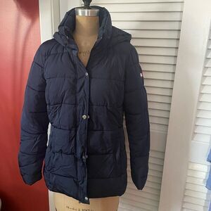 TOMMY HILFIGER | navy blue ladies puffer with hood S